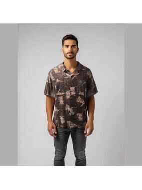 Harley Davidson Vintage Men’s Shirt Medium All Over Hawaiian Logo Button